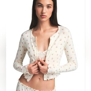 Skims Pointelle Cardigan Marble Pink Rosebud Valentines Large LS-LST-8278W